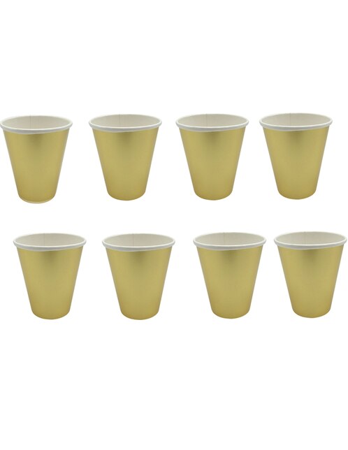 Set de vasos cortos Alegria Gold de cartón con 8 piezas