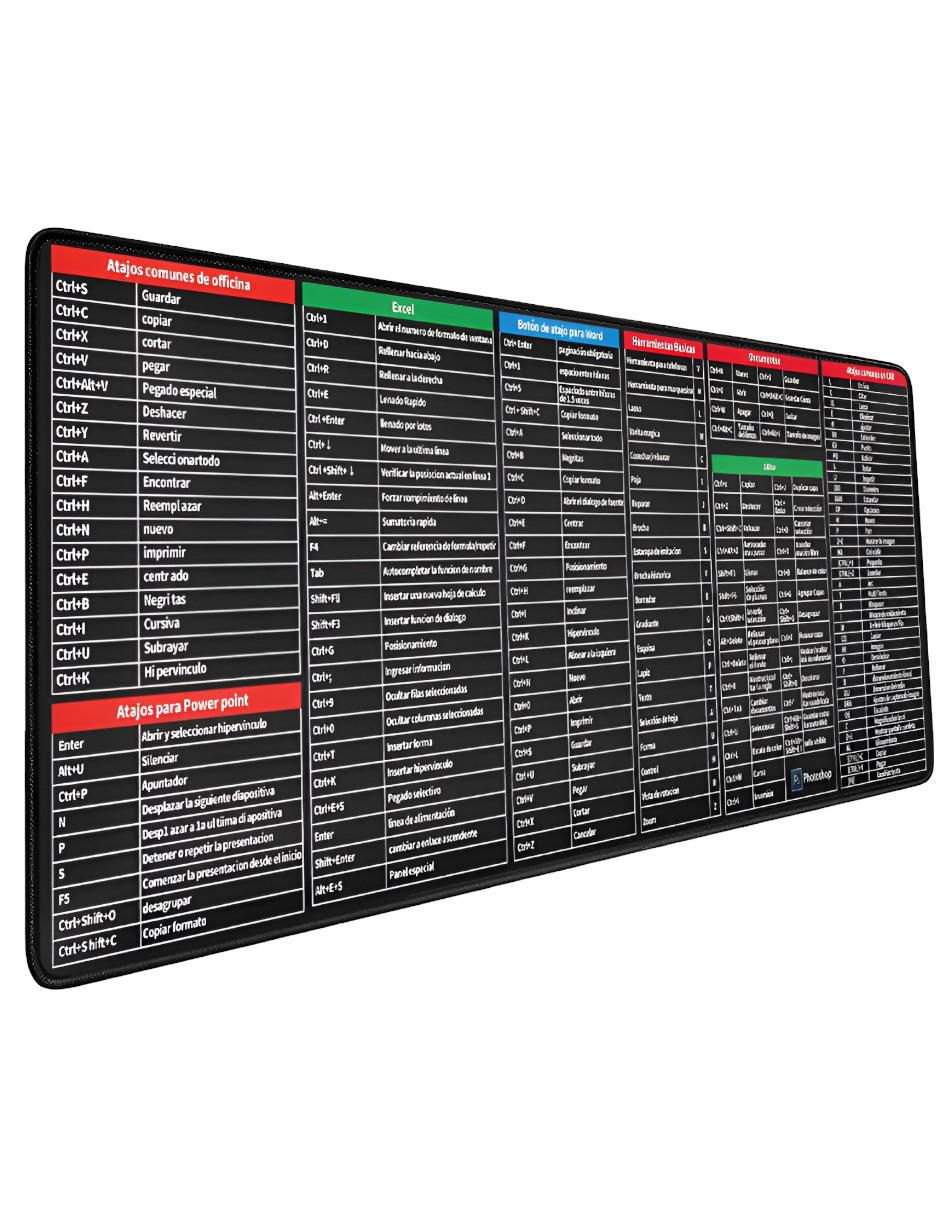 Mouse pad Atajos Excel con antideslizante